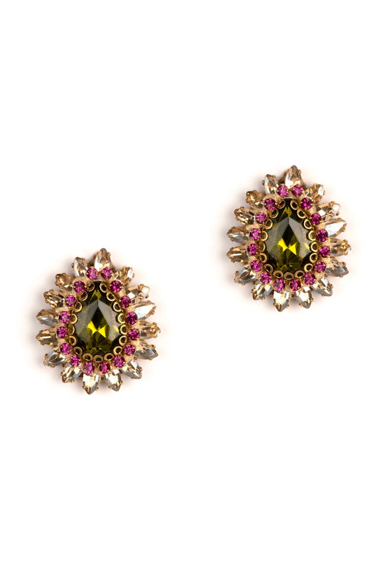 Leesha Crystal Post Earrings, Main, color, LIME