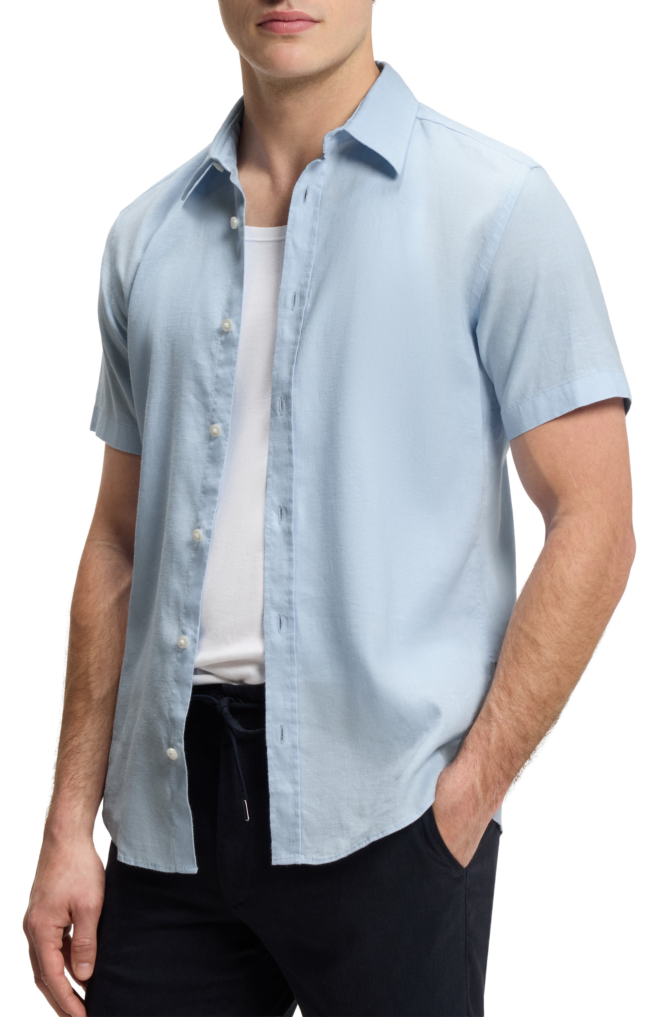BOSS Short Sleeve Linen Blend Button Up Shirt (Men) | Nordstrom