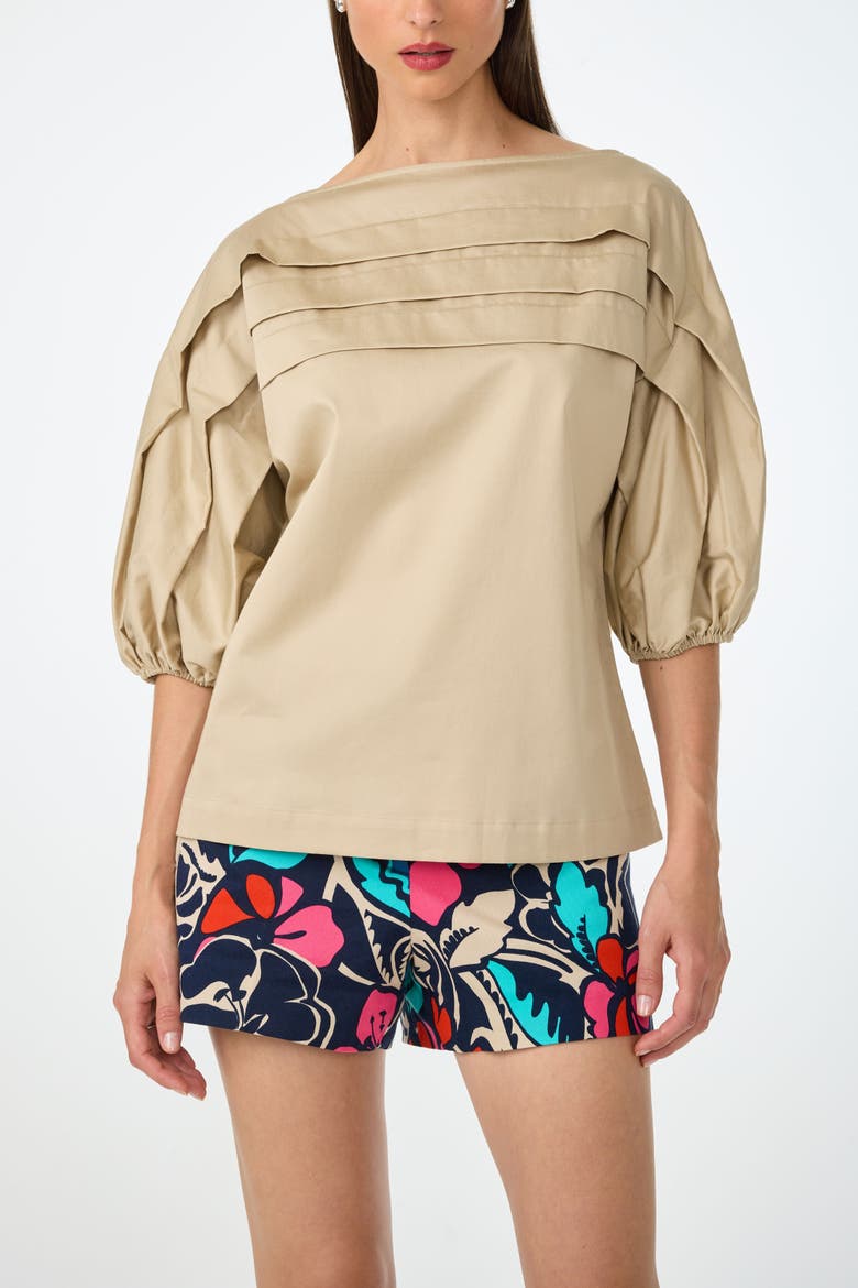 Grady Puff Sleeve Pleated Top, Main, color, Biarritz Beige