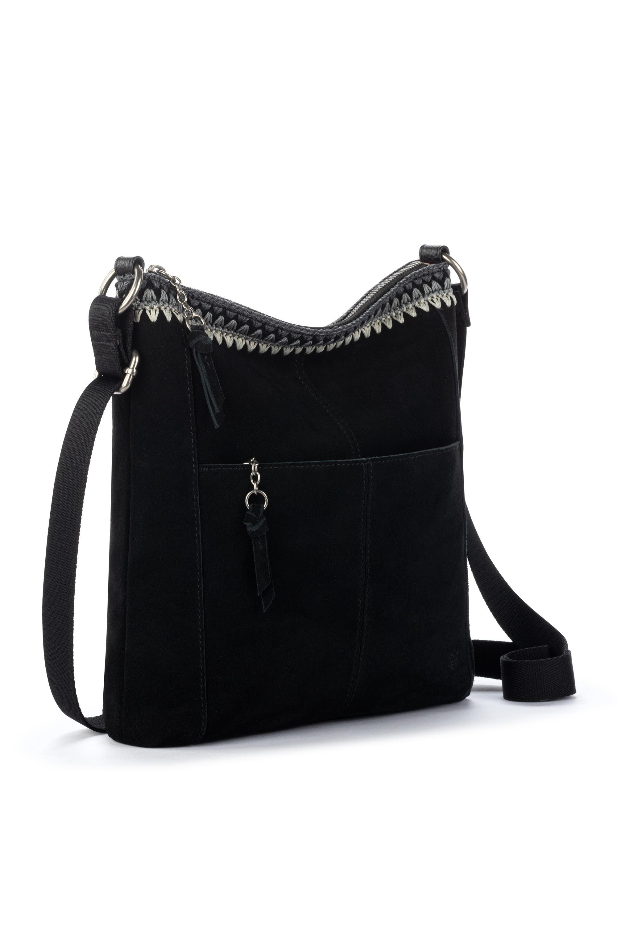 The Sak Lucia Crossbody Leather Bag, Alternate, color, Black Suede Blanket Stitch