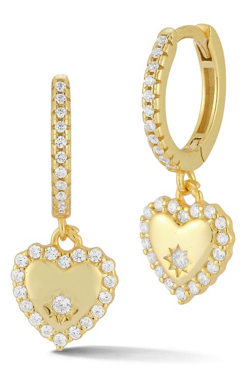 Cubic Zirconia Heart Drop Huggie Hoop Earrings