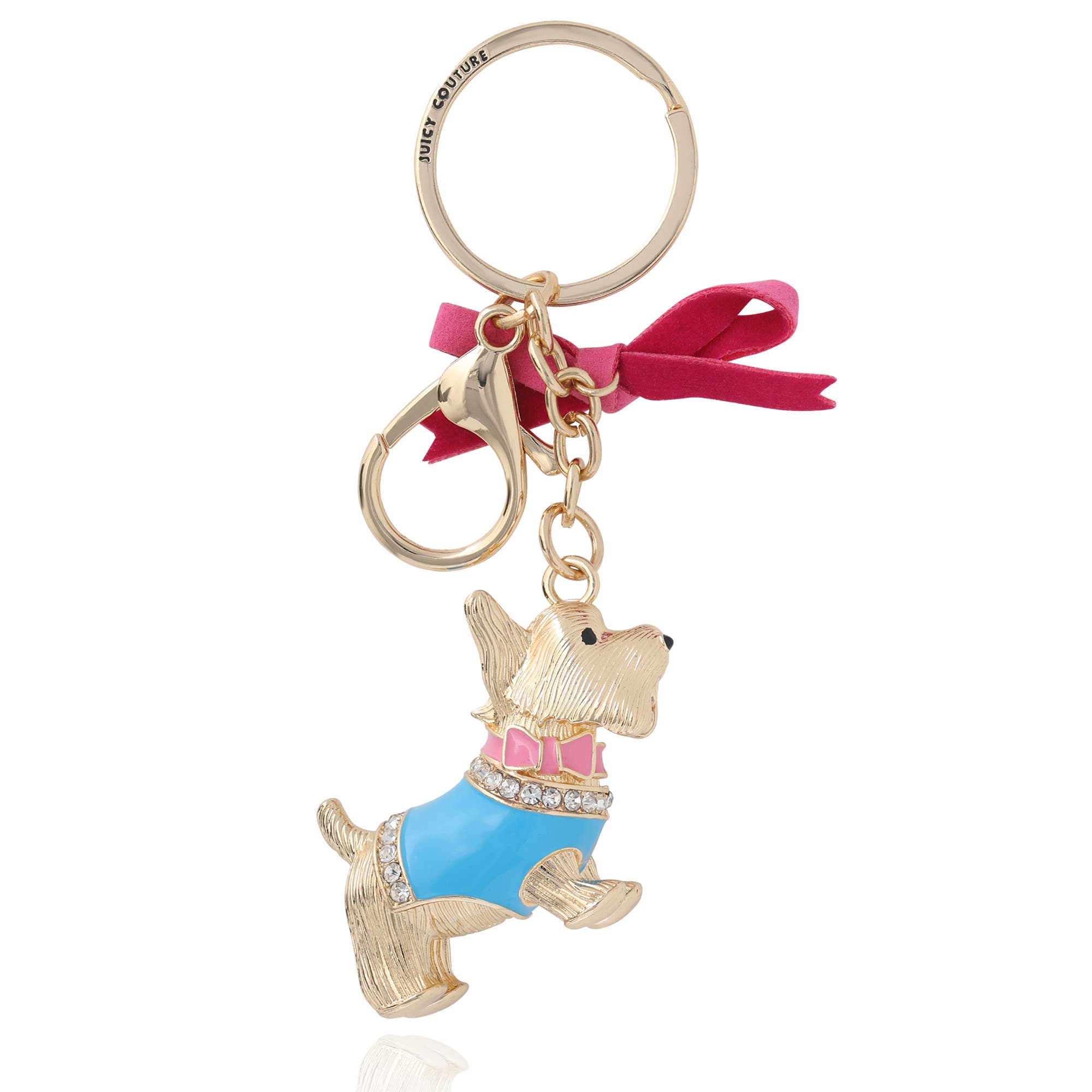 Juicy Couture Crystal Scottie Dog Keychain with Satin Bow, Gold-Tone, Main, color, Multicolor