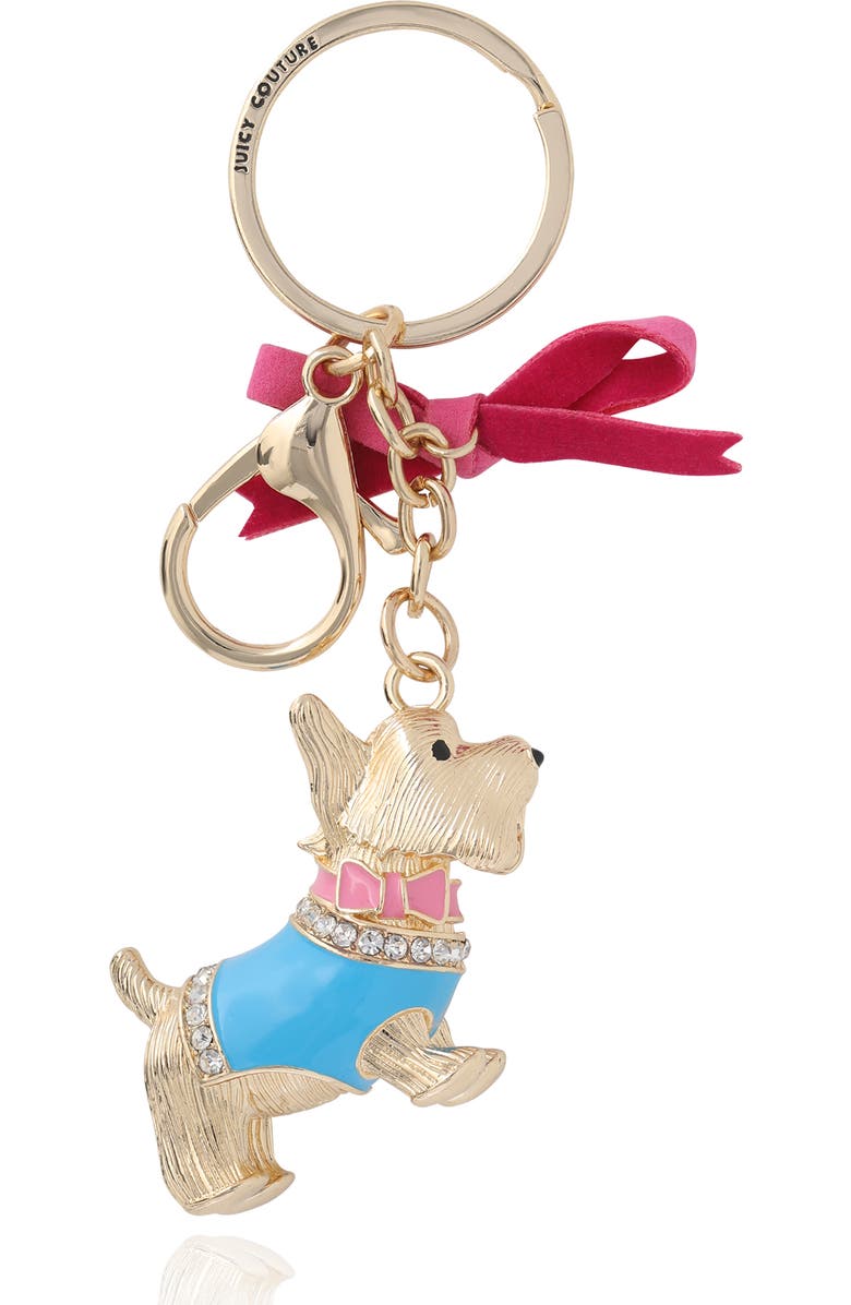 Juicy Couture Crystal Scottie Dog Keychain with Satin Bow, Gold-Tone, Main, color, Multicolor