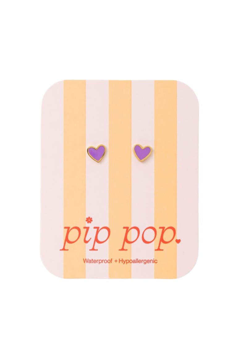 Enamel Heart Stud Earrings, Alternate, color, Purple