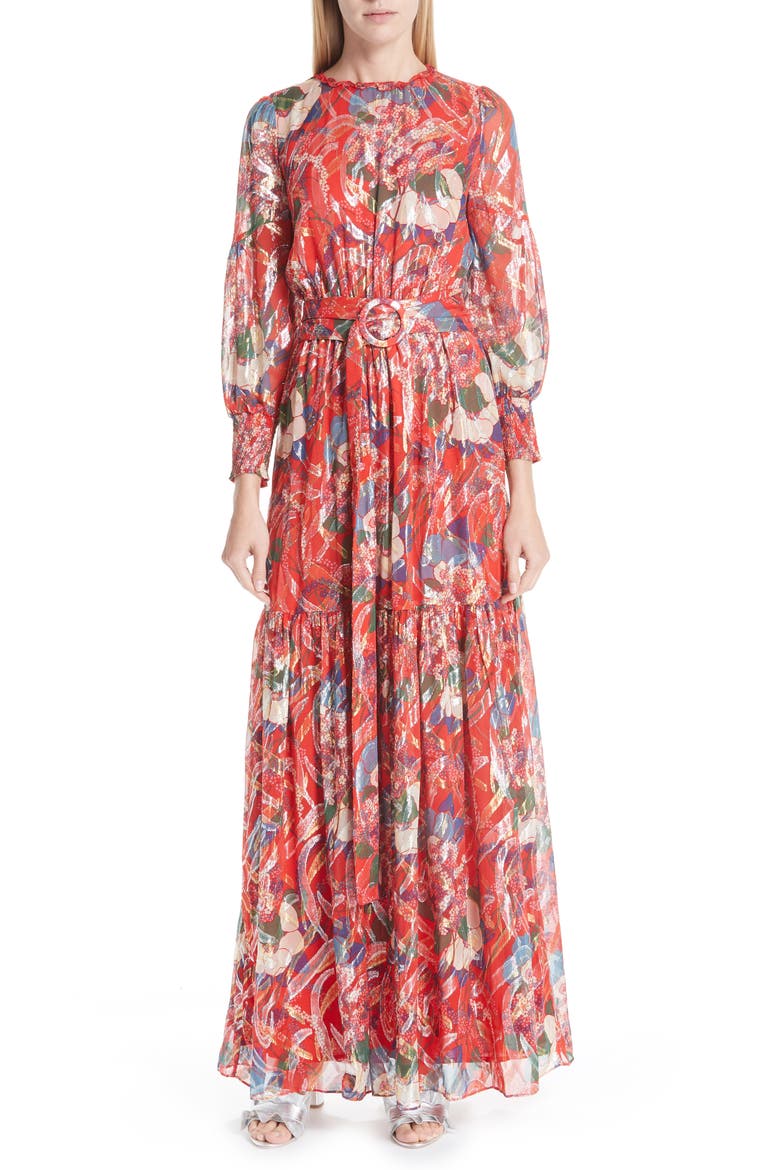 Jasper Belted Floral Maxi Dress, Main, color, RED