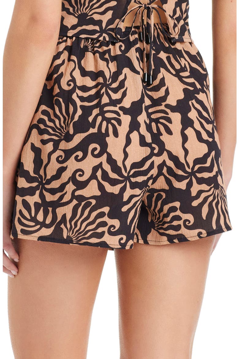 Crinkle Cotton Cover-Up Faux Wrap Skort, Alternate, color, BLACK