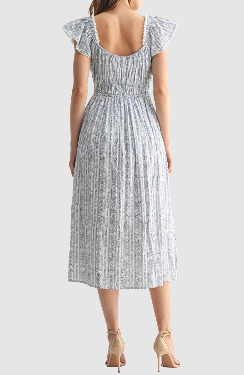 Flutter Sleeve Cinched Waist Cotton Midi Dress