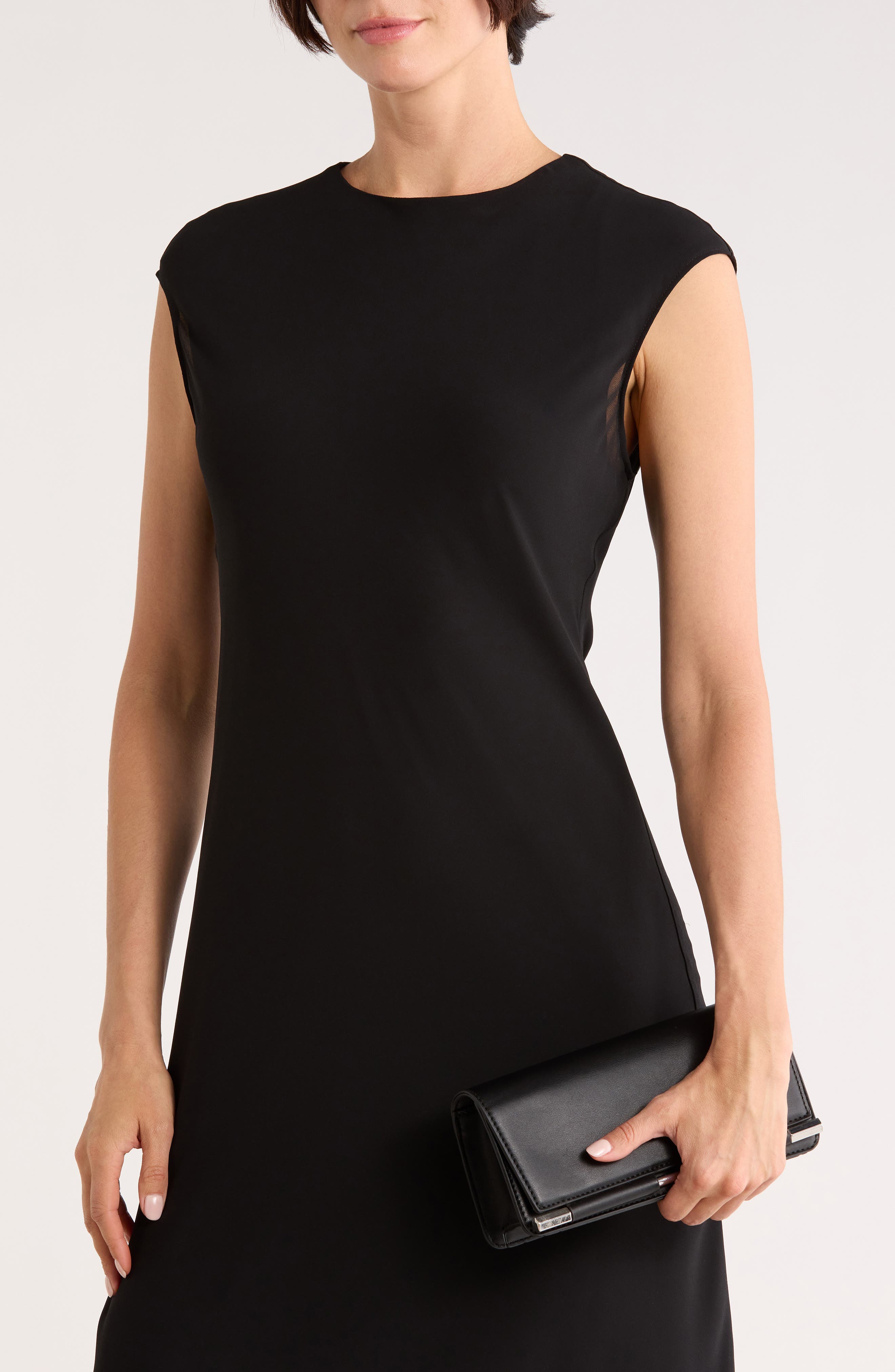BCBG Bar Hardware Faux Leather Clutch, Alternate, color, Black