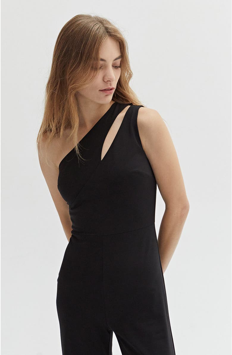 CRESCENT One Shoulder Jumpsuit, Alternate, color, Black