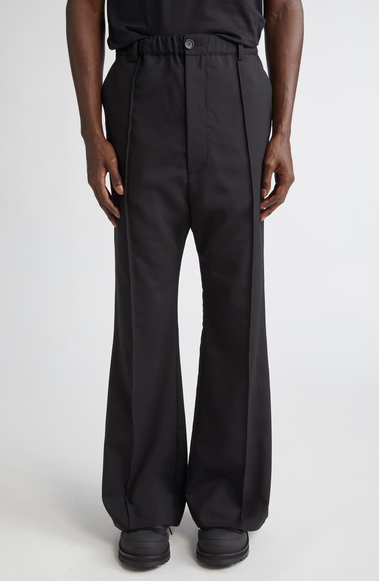 Marni Pintuck Wool Flare Leg Pants, Main, color, Black
