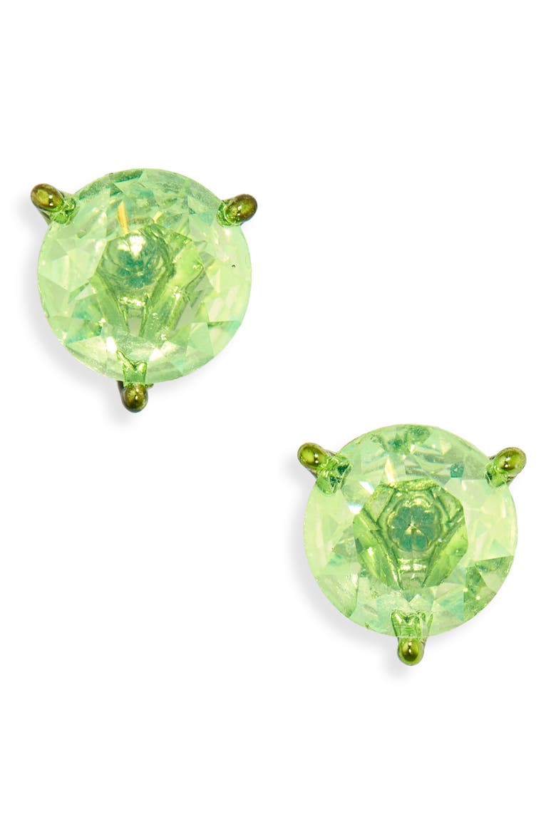 trio prong crystal stud earrings, Main, color, GREEN