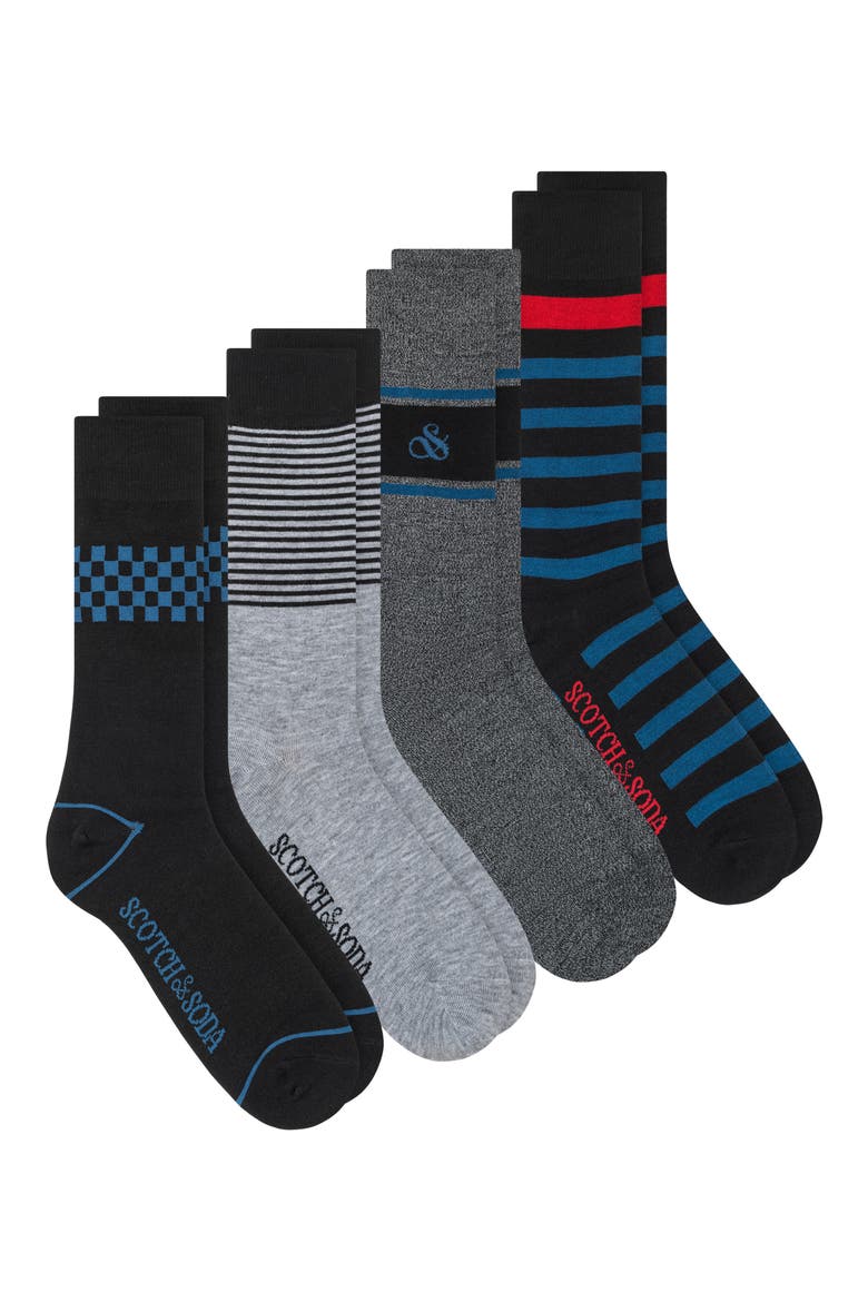 4-Pack Assorted Crew Socks, Main, color, BLACK