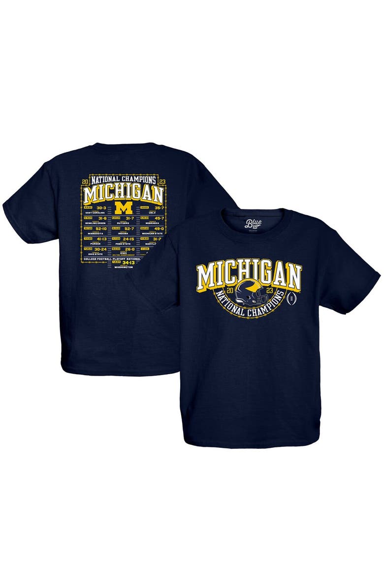 BLUE 84 Youth Blue 84 Navy Michigan Wolverines College Football Playoff 2023 National Champions Gold Dust Schedule T-Shirt, Main, color,