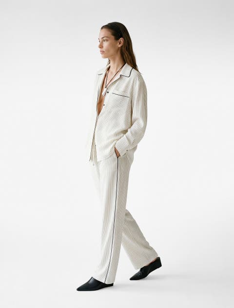 Striped Wide Leg Trousers With Drawstring