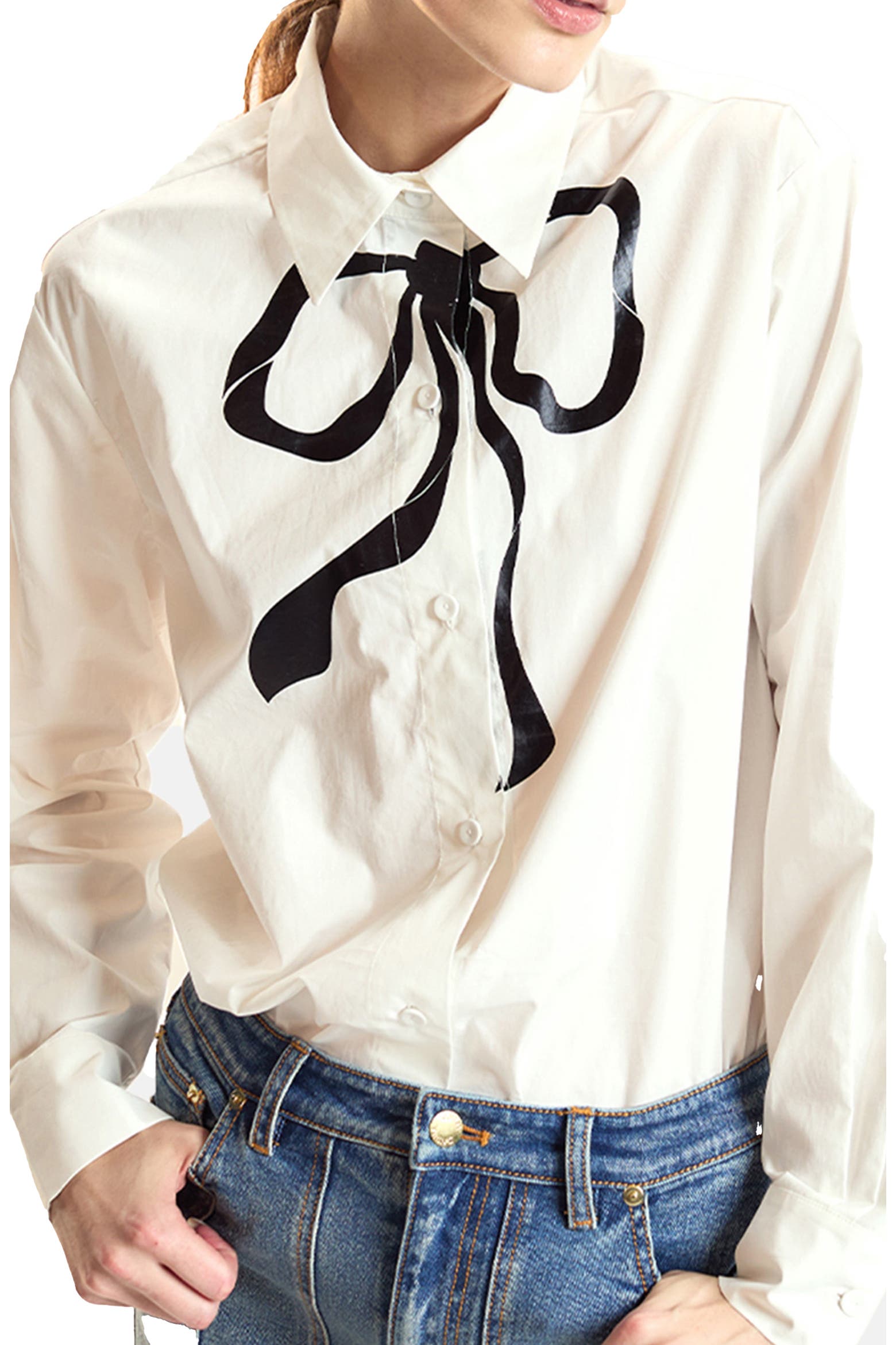 Rowleuy Cynthia Rowley Metallic Bow Cotton Shirt (Women) | Nordstrom