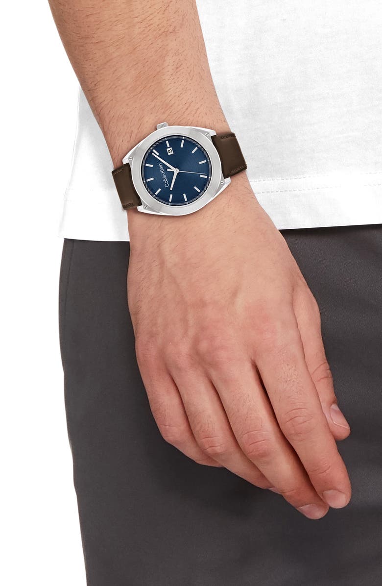 Calvin Klein Progressive Leather Strap Watch, 44mm, Alternate, color, 