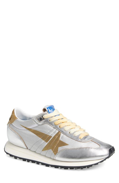 Golden Goose Running Marathon Sneakers In Silver Leather And Fabric In Silver