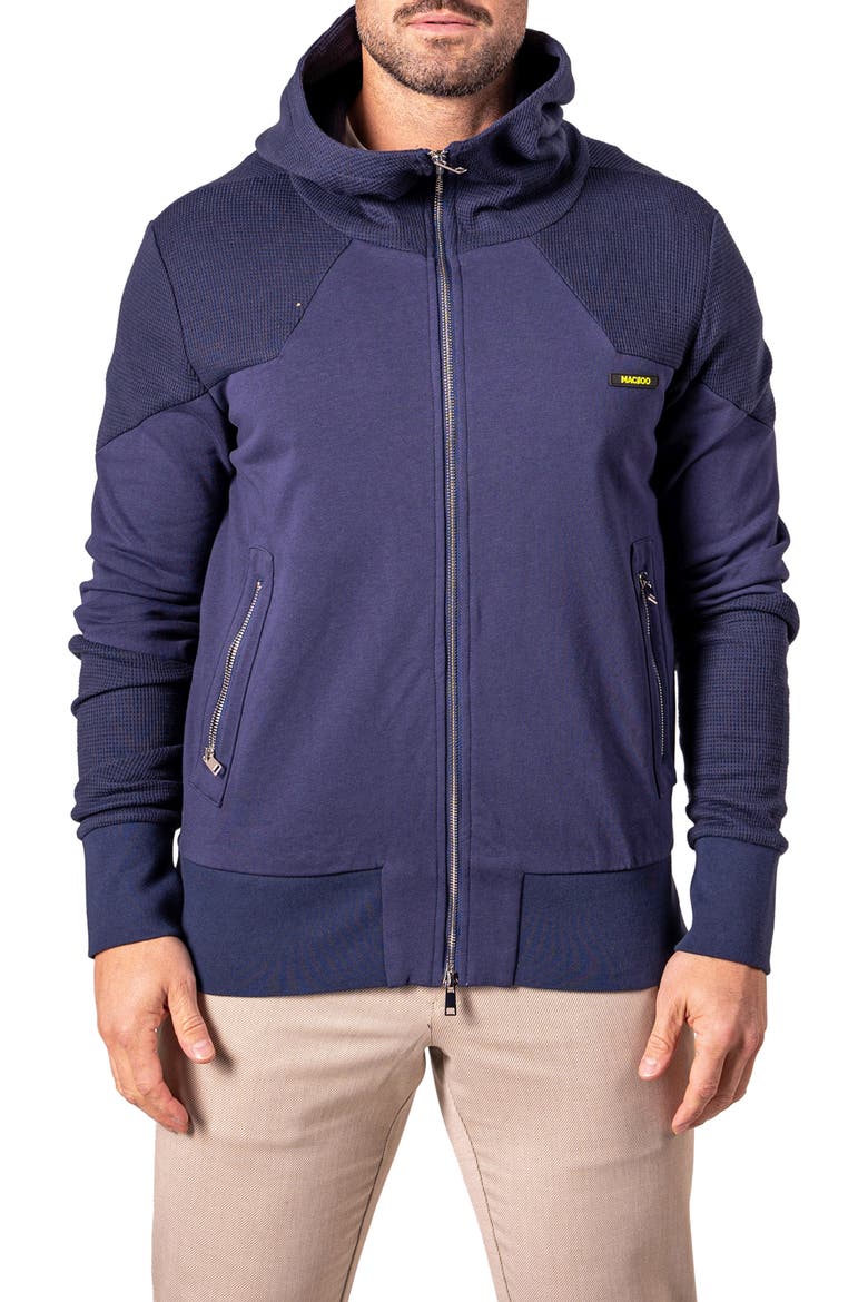 Mixed Media Zip Hoodie, Main, color, BLUE