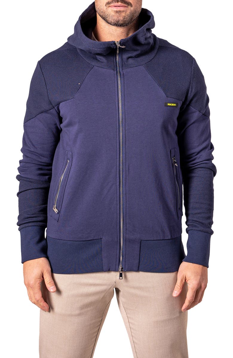 Maceoo Mixed Media Zip Hoodie, Main, color, Blue
