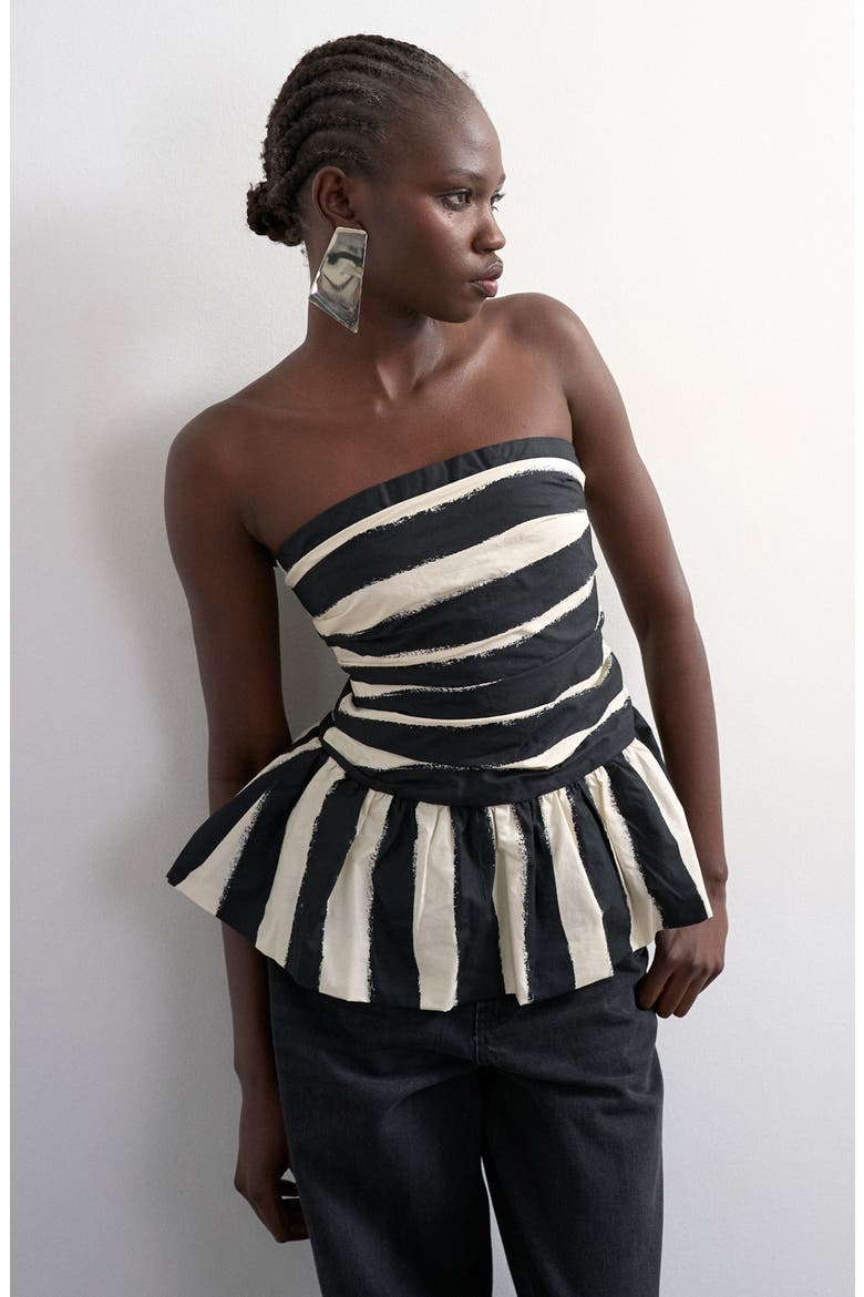 Gathered Strapless Peplum Top, Main, color, BLACK