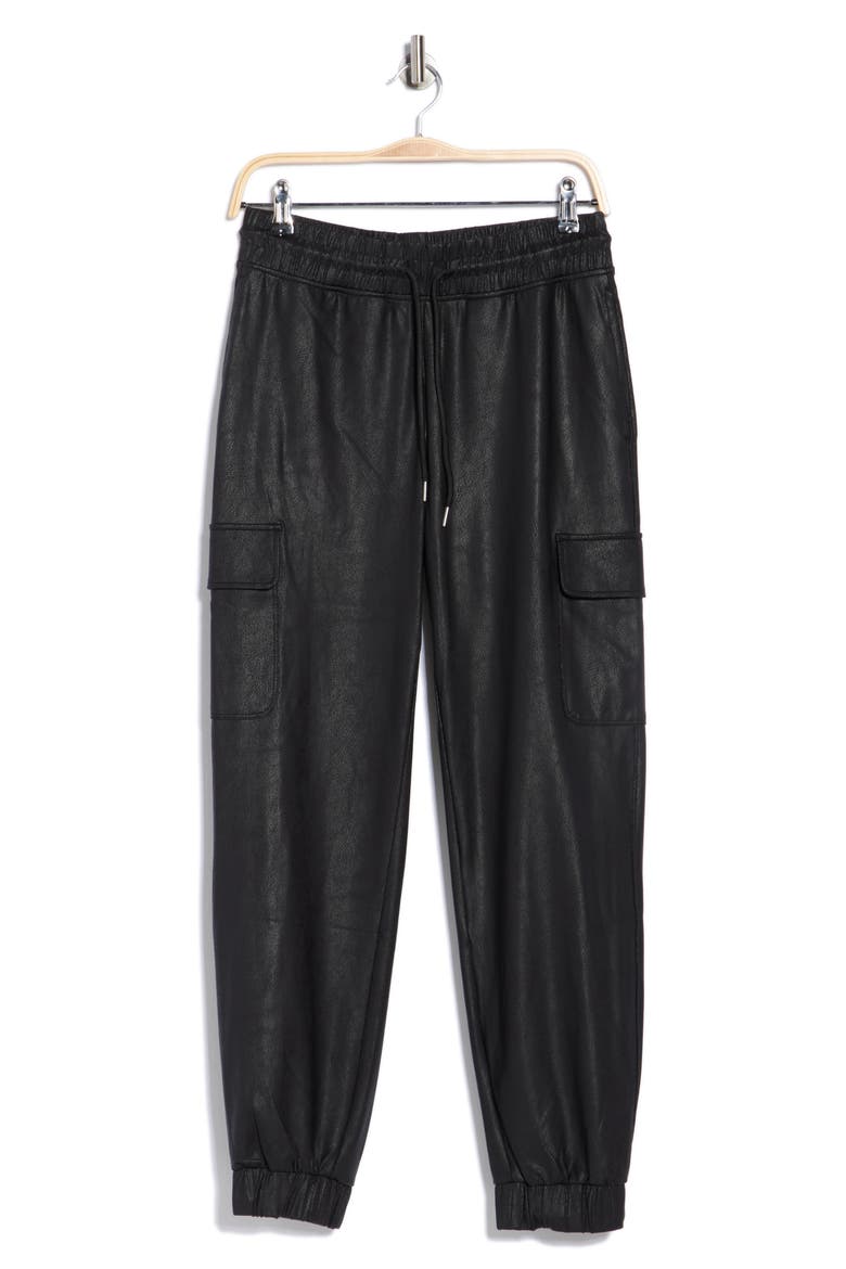Lux Aviator Faux Leather Cargo Joggers, Alternate, color, BLACK