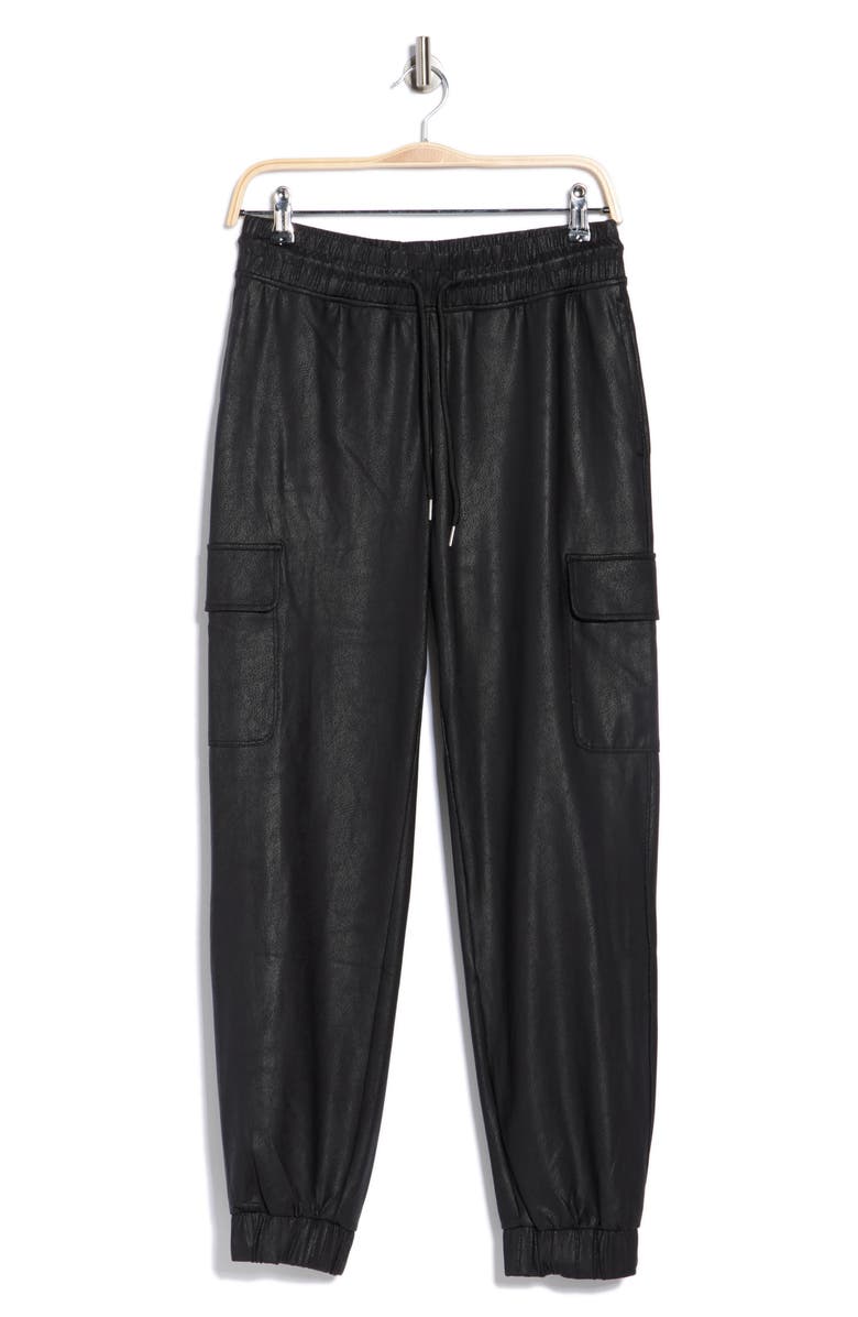 90 DEGREE BY REFLEX Lux Aviator Faux Leather Cargo Joggers, Alternate, color, Black