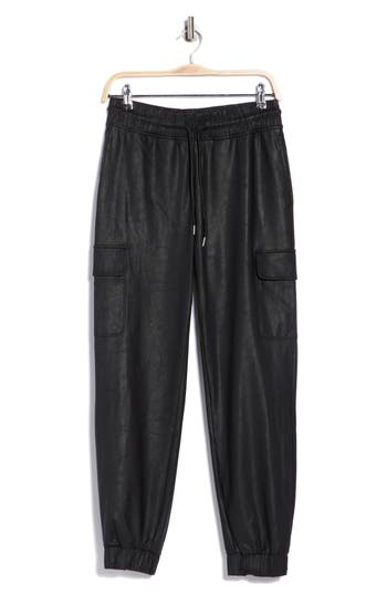 90 Degree By Reflex Lux Aviator Faux Leather Cargo Joggers In Black