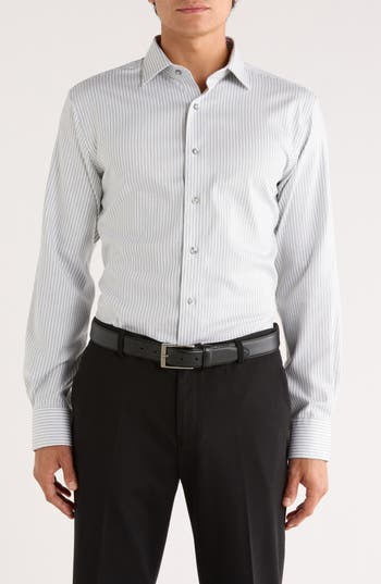 Lorenzo Uomo Trim Fit Stripe Textured Stretch Dress Shirt In Gray