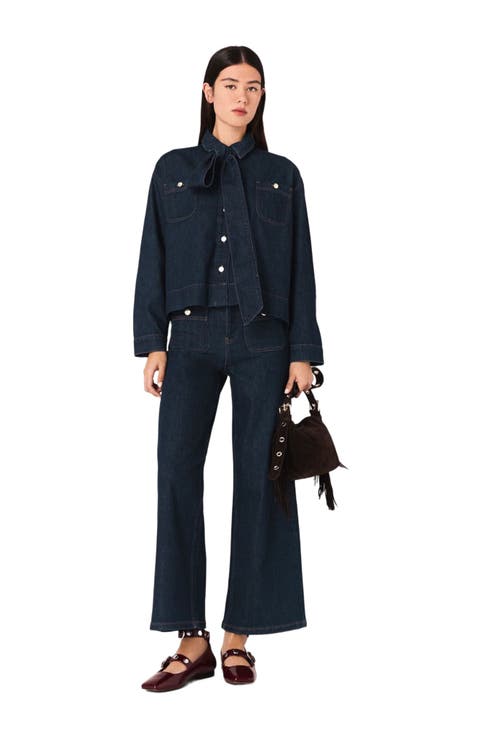 Denim jacket with bow