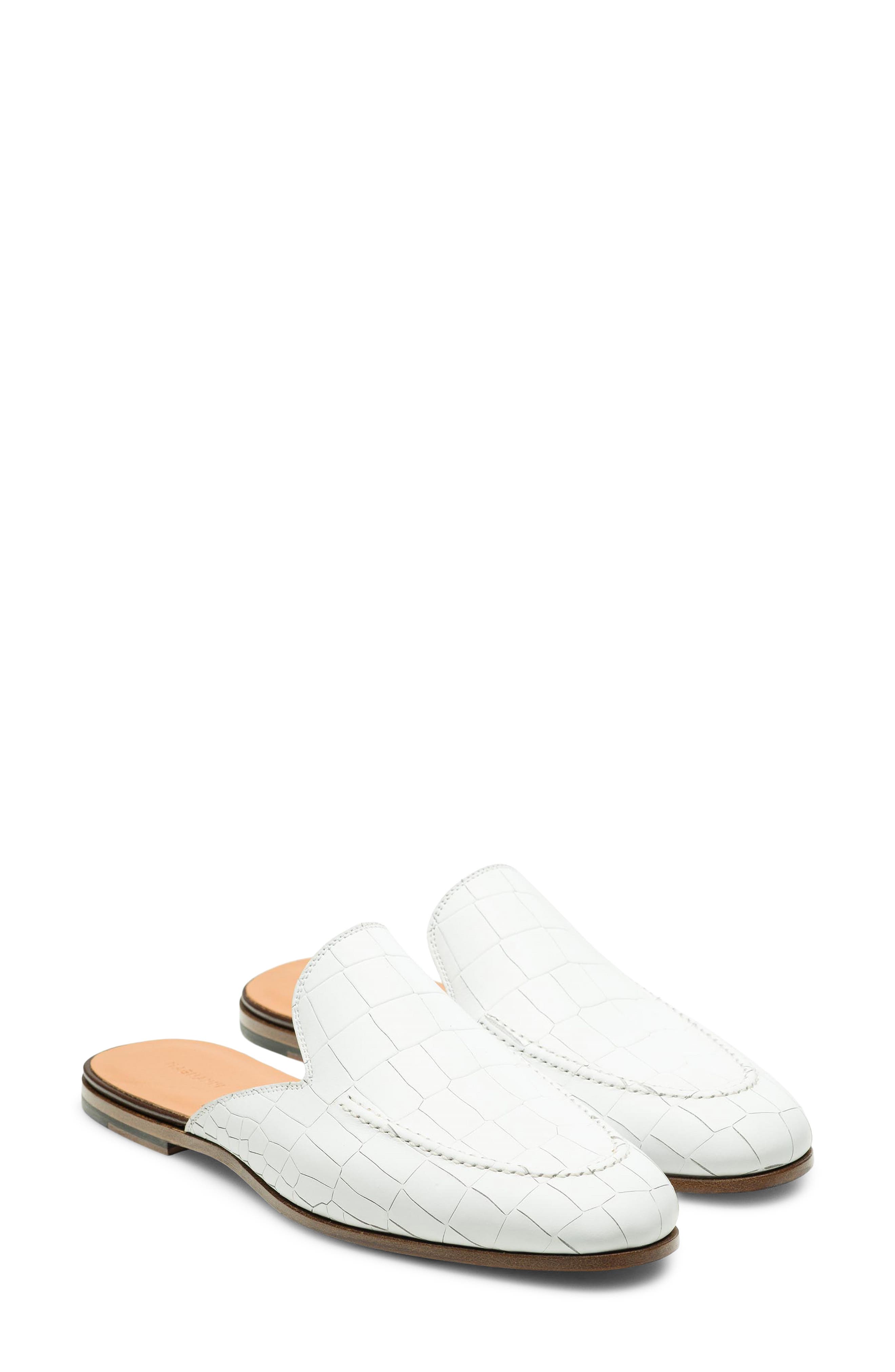 Camila Croc Embossed Leather Flat Mule, Main, color, WHITE