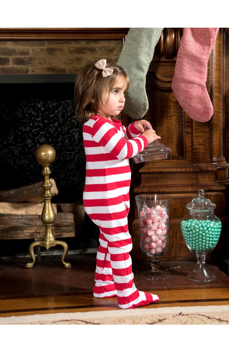 Leveret Kids Footed Striped Cotton Matching Family Holiday Pajamas, Alternate, color, Red & White