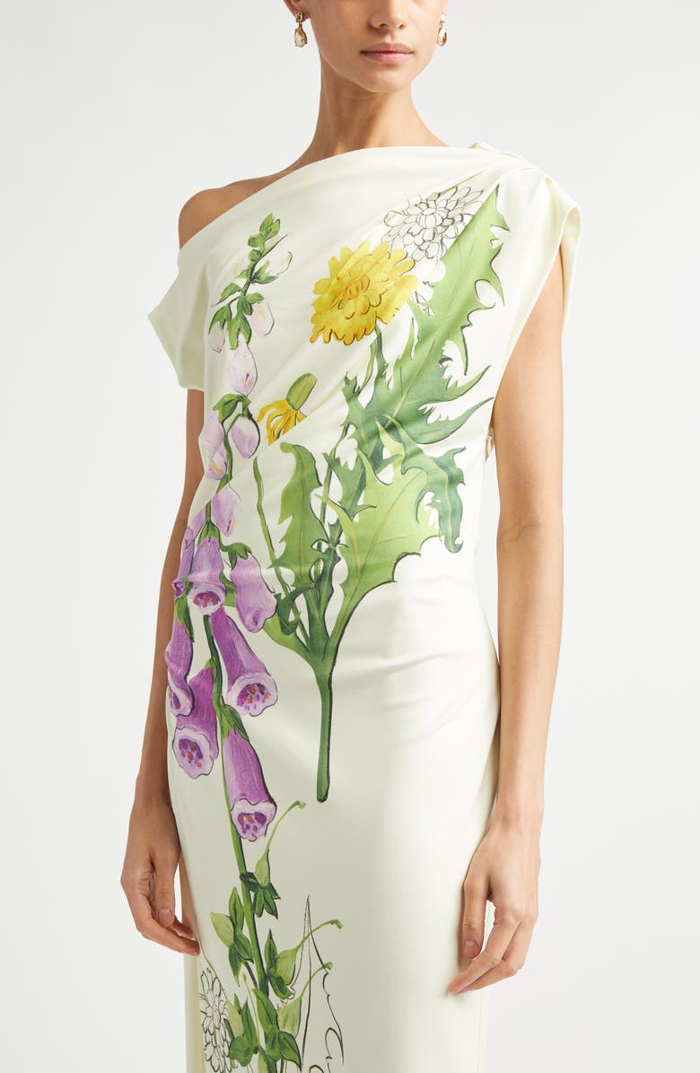 Oscar de la Renta Foxglove Sketch Off the Shoulder Jersey Dress, Alternate, color, Butter Multi