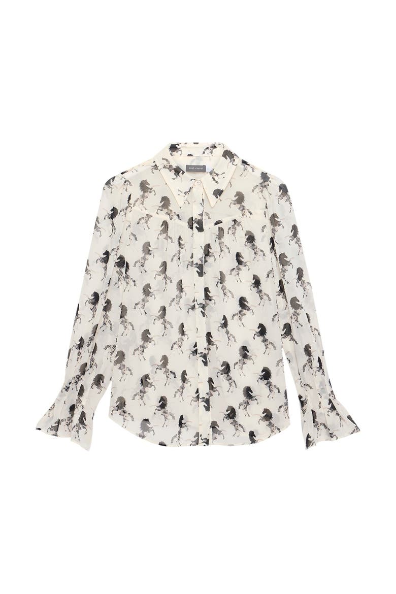 Horse Print Sheer Blouse, Alternate, color, Cream