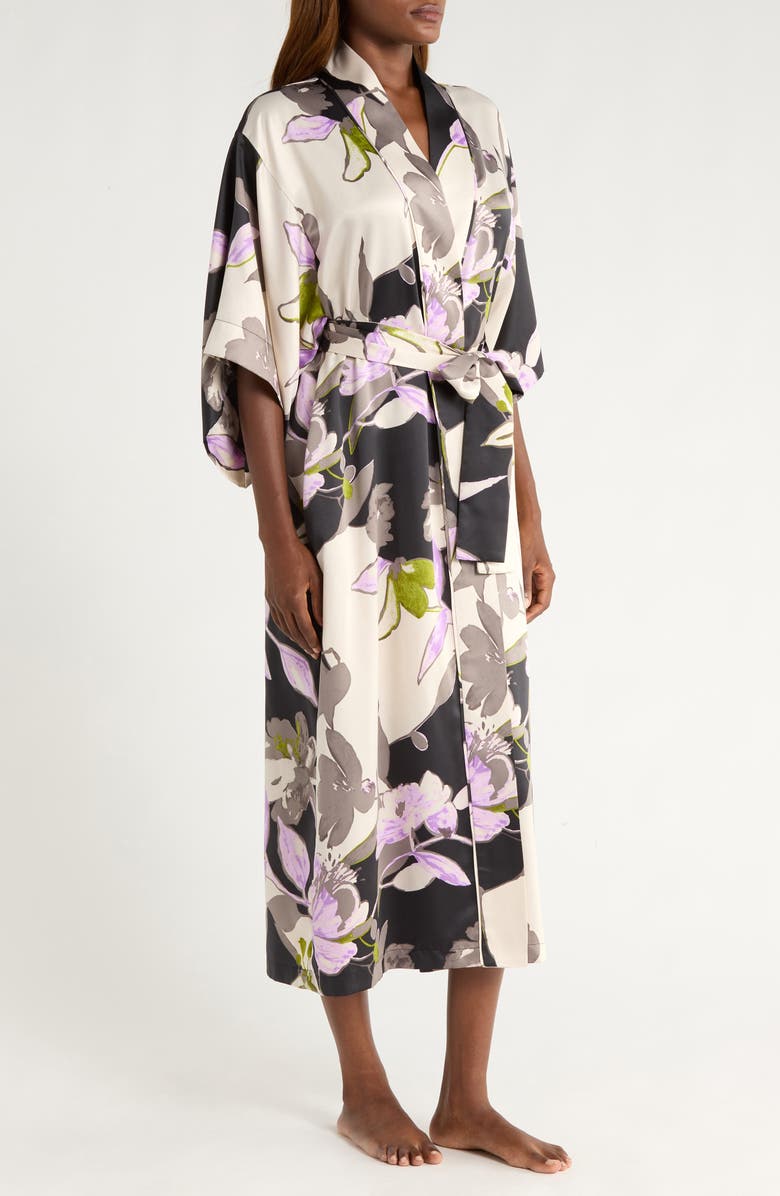 Natori Hayworth Floral Robe, Alternate, color, Black Multi