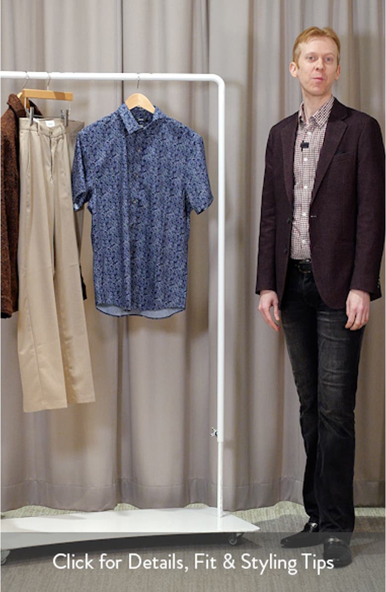 Slim Fit Floral Stem Short Sleeve Performance Button-Up Shirt, sales video thumbnail