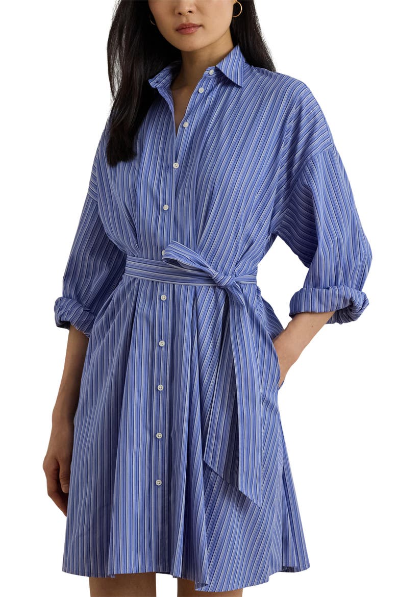Yarn Dyed Broadcloth Cotton Long Sleeve Shirtdress, Alternate, color, BLUE MULTI