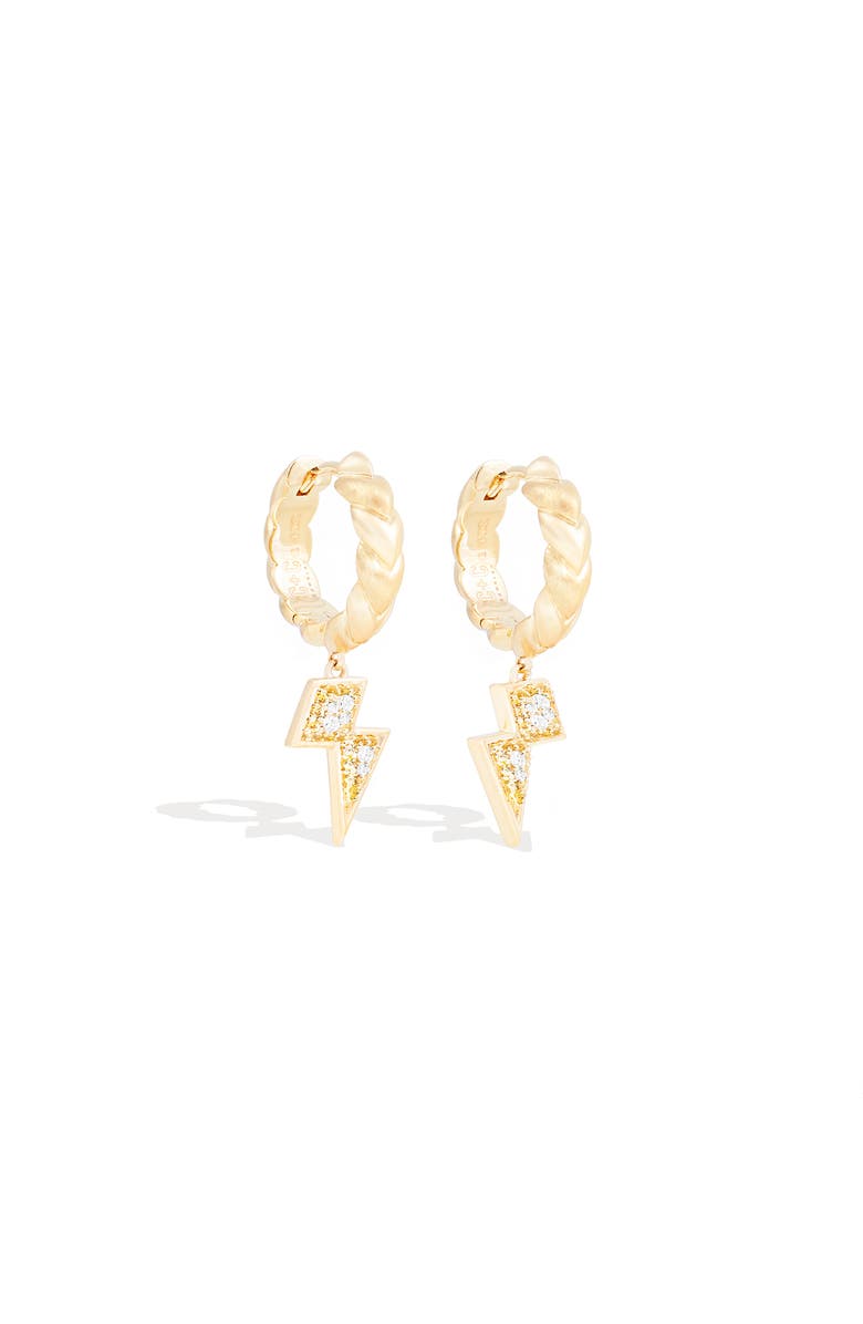 Campbell + Charlotte Juju Lightning Bolt Charm Huggie, Alternate, color, Gold