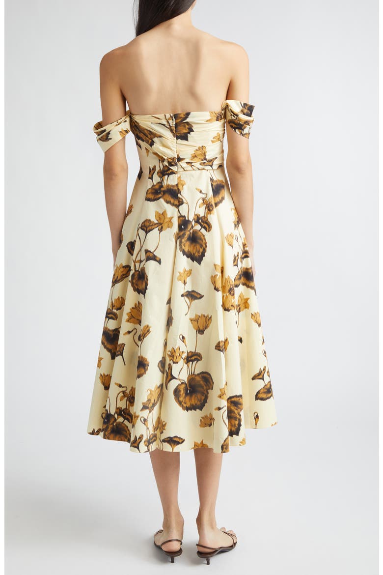 Chiné Cyclamen Stretch Poplin Off the Shoulder Dress, Alternate, color, BROWN/ LIGHT BUTTER