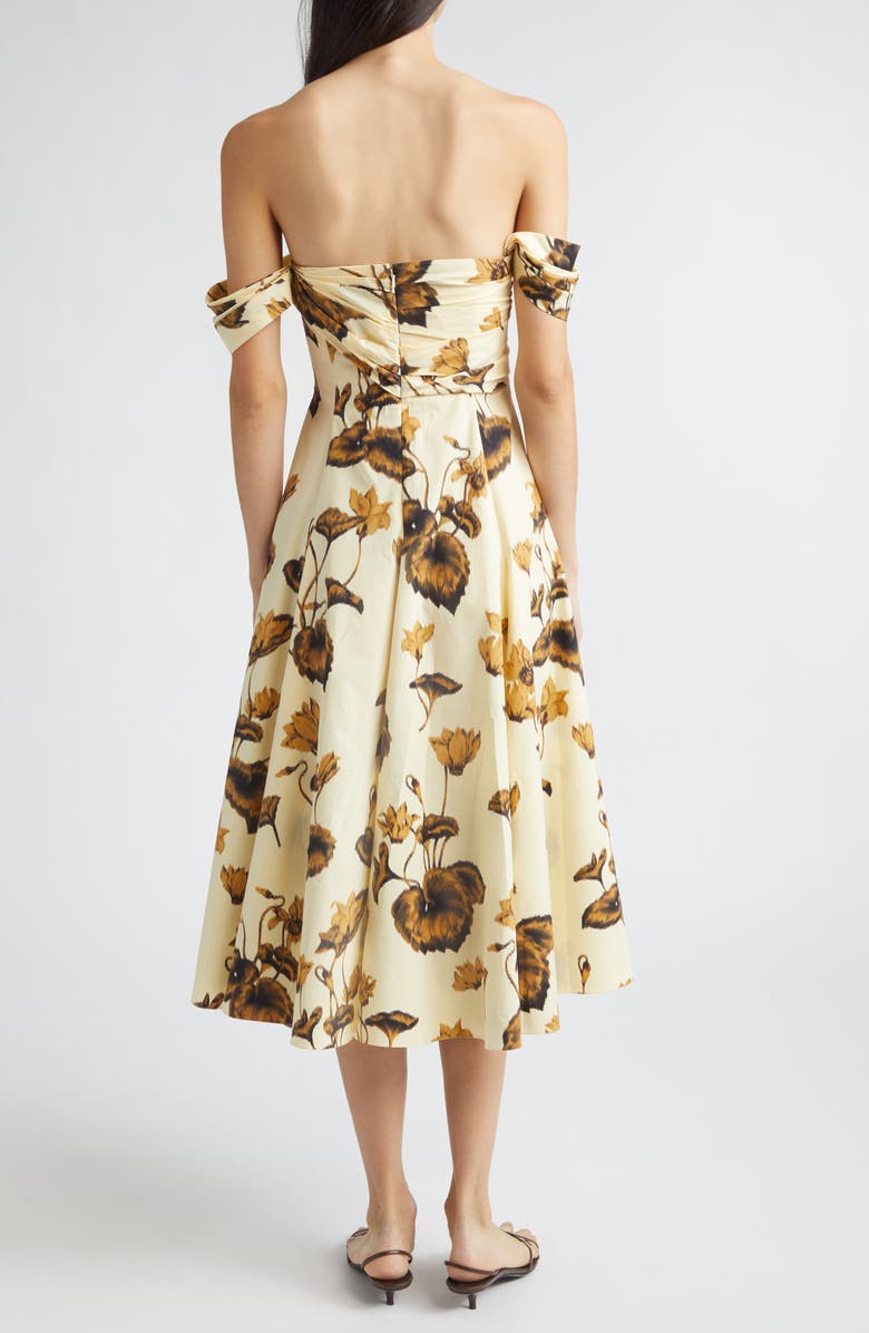 Oscar de la Renta Chiné Cyclamen Stretch Poplin Off the Shoulder Dress, Alternate, color, Brown/ Light Butter