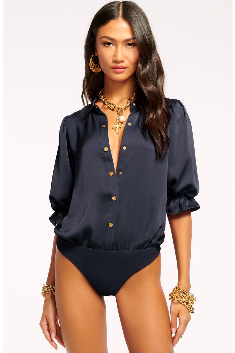 Dina Matte Satin Bodysuit, Alternate, color, NAVY GOLD