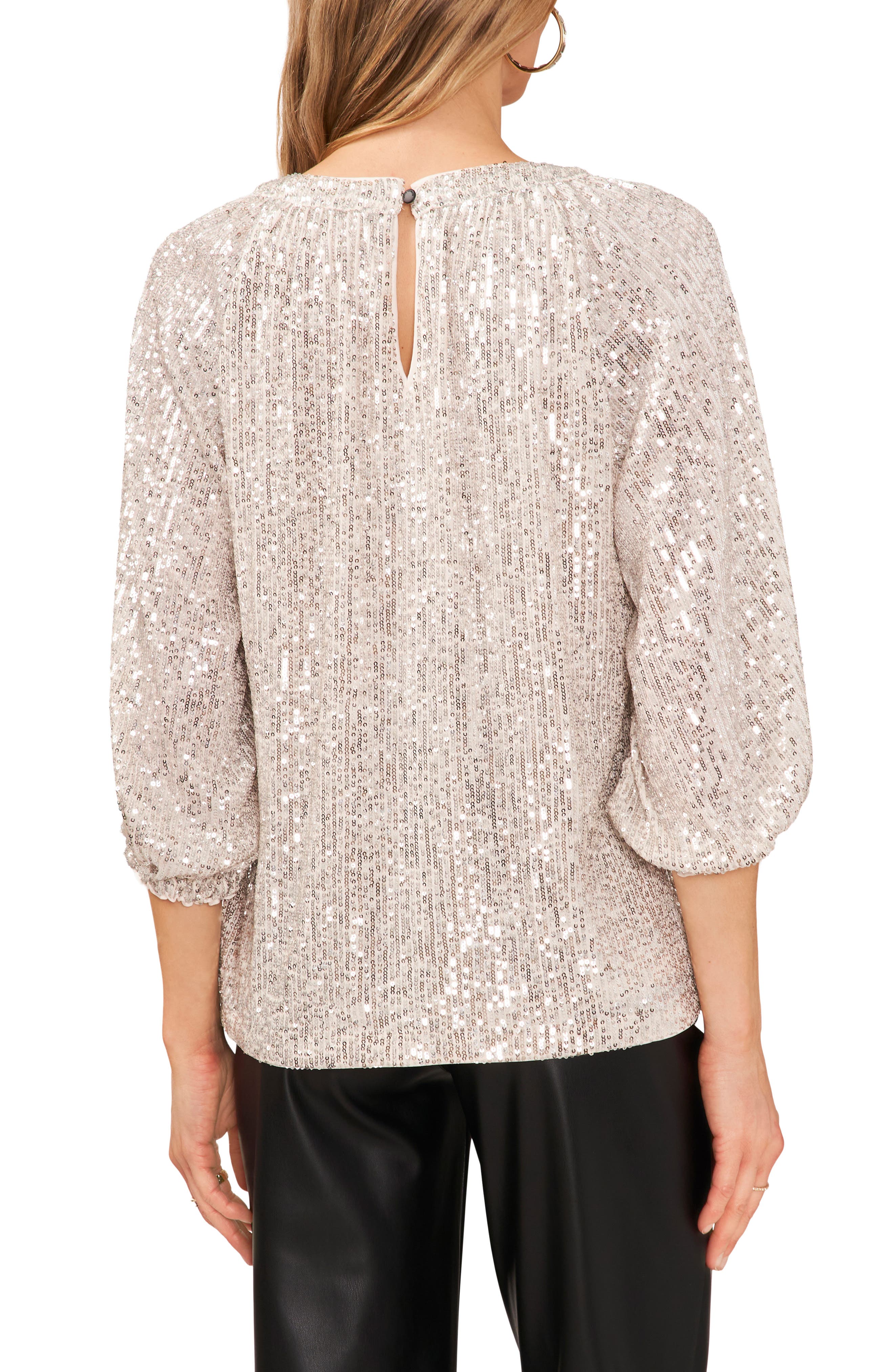 Sequin Keyhole Neck Blouse - image 2