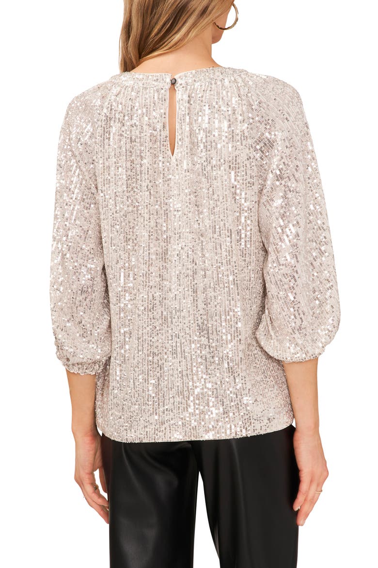 Sequin Keyhole Neck Blouse, Alternate, color, SILVER