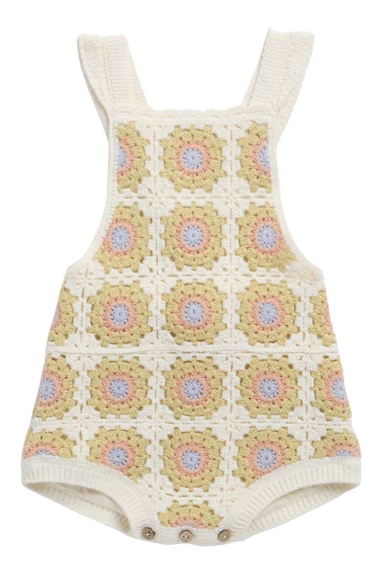 Citron Daisy Granny Square Romper, Main, color, IVORY