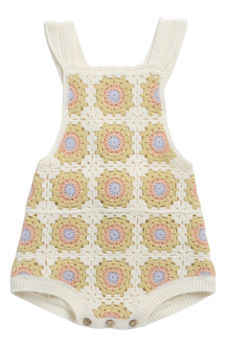 Rylee + Cru Citron Daisy Granny Square Romper, Main, color, Ivory