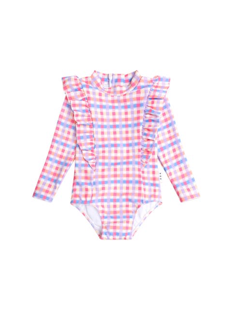 Scandi Frill Swimsuit Rainbow Check (Toddler, Little Kid, Big Kid)