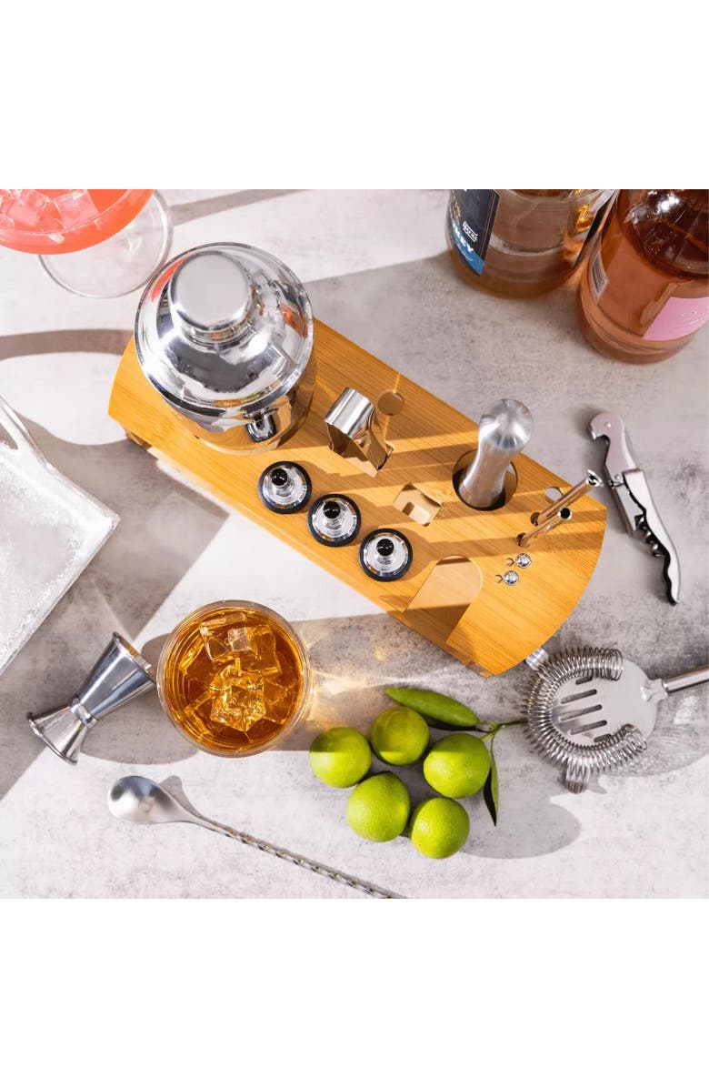 Luminuxe Cocktail Shaker Set Bartender Kit with Stand, 16-Piece Barware Mixing Tools, Stainless Steel, Alternate, color,