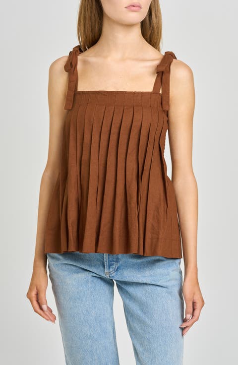 Stevie Pleated Tie Shoulder Babydoll Top