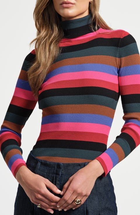 Stripe Turtleneck Rib Sweater