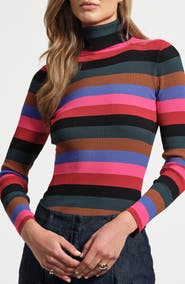 Isaac Mizrahi New York Stripe Turtleneck Rib Sweater