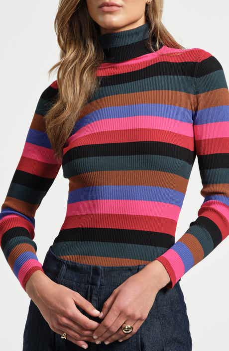 Stripe Turtleneck Rib Sweater